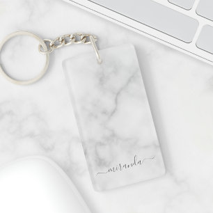 Llavero Mármol blanco con nombre personalizado de script 
