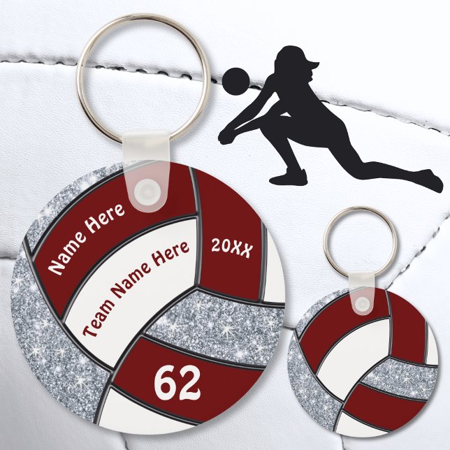 Llavero Mármol, blanco, negro, plata, cadenas clave de vol (Girls Personalized, Volleyball Souvenirs. Cheap Maroon, White and Silver, Volleyball party favors. )