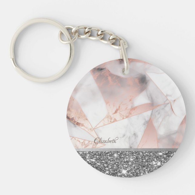 Llavero Mármol Geométrico Rosa Dorado de Moda (Frente)