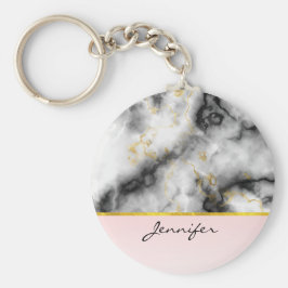 Llavero Mármol gris humeante moderno con cinta de oro