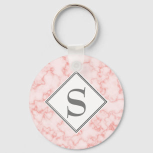 Llavero Mármol Rosa Monograma Personalizado Elegante
