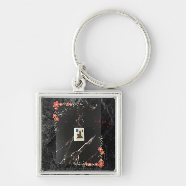 Llavero Mármol y diseño floral de Mahjong Keychain (Frente)