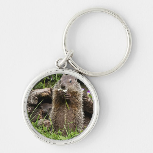 Llavero Marmota comiendo una flor (Frente)