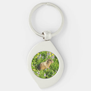 Llavero Marmota en flores silvestres del Monte Rainier