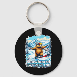 Llavero Marmota suiza Cute Snowboarding Montañas Escénicas