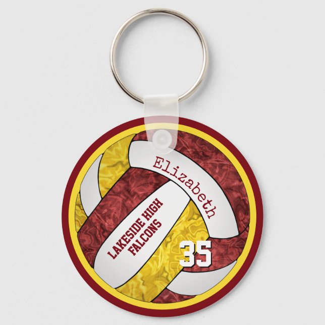 Llavero maroon gold volleyball keychain w school team nomb (Anverso)