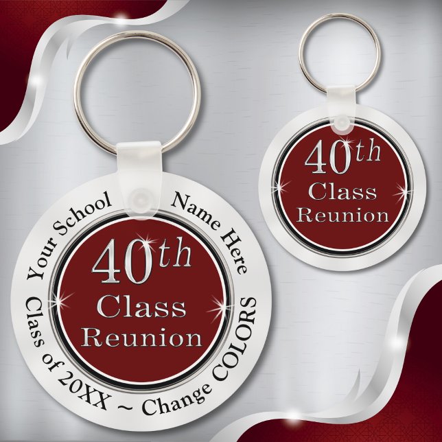 Llavero Maroon White Cheap 40th High School Reunion Ideas (40th class reunion favors. Cheap memorable, 40 year class reunion ideas. 40th class reunion gifts.)