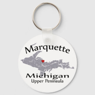 Llavero Marquette Michigan Heart Map Design Keychain