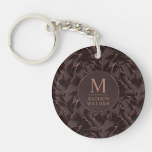 Llavero Marrón Chocolate & Rosa Dorado Patrón de Onda Abst