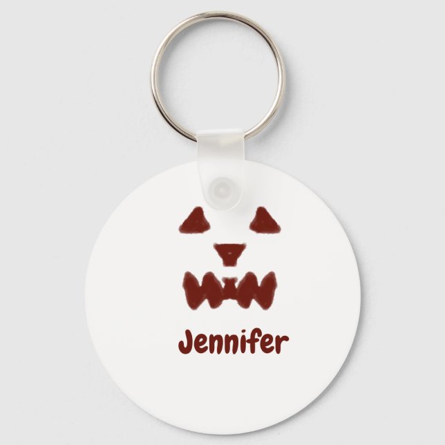Llavero Marrón Halloween cara temible otoño añadir nombre  (Anverso)
