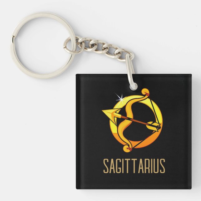 Llavero Marrón y oro Sagittarius zodiac signo negro (Frente)