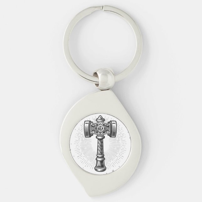 Llavero Martillo de Thor Mjolnir en blanco y negro (Anverso)