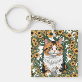 Llavero Maryland Calico Cat And Black Eyed Susan Flowers 2