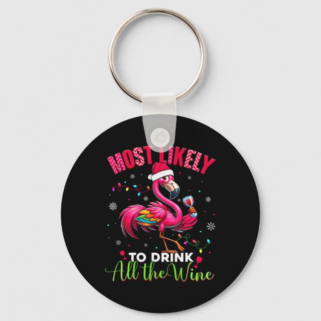 Llavero Más Probable De Beber Navidades Flamingo Mujeres (Anverso)