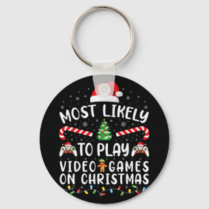 Llavero Más Probable Que Juegue Videojuegos en Navidad Par