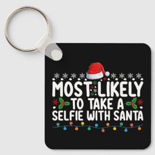 Llavero Más Probable Que Tome Una Selfie Con Santa Navidad