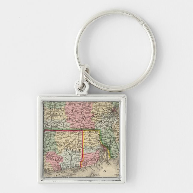 Llavero Masa, Conn, mapa de RI de Mitchell (Frente)
