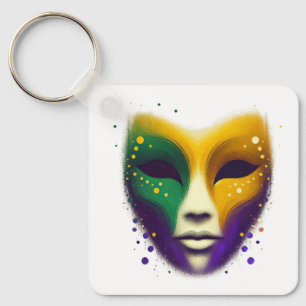Llavero Máscara de Mardi Gras amarilla morada verde