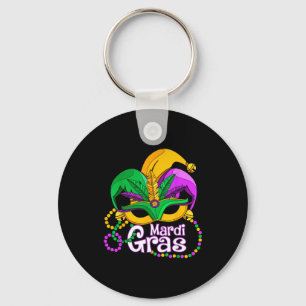 Llavero Máscara de Mardi Gras Diseño de Pluma de Bufón
