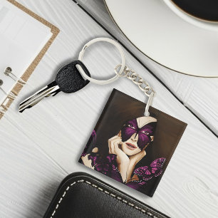 Llavero Máscara de Mariposa Morada Mujer Elegante Fantasía
