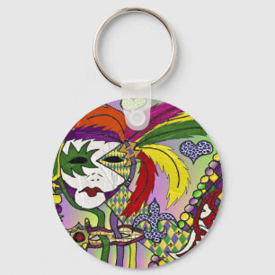 Llavero Máscara de plumas de Mardi Gras psicodélico