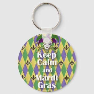 Llavero Máscara Jester mantener la calma y el Mardi Gras