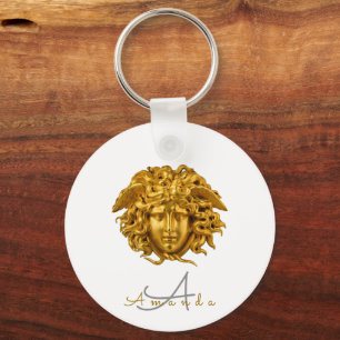 Llavero Máscara Medusa de Oro Chic Monograma Francés Blanc