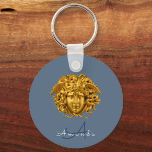 Llavero Máscara Medusa de Oro Monogram Chic Couture Azul P
