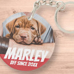 Llavero Mascota BFF Mejor amigo Foto Moderno Guay Simple<br><div class="desc">El diseño es sencillo con un simple fondo de color y una tipografía sans serif para un aspecto de superhéroe.</div>