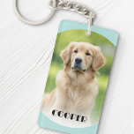 Llavero Mascota foto de perro luz de los bordes curvados a<br><div class="desc">Anillo de claves con la foto de su personalizado y el nombre de sus mascotas con azul acuático claro (o color personalizado),  bordes curvados arriba y abajo. Puede cambiar colores y fuentes,  así como mover y cambiar el tamaño de la foto en la herramienta de diseño.</div>