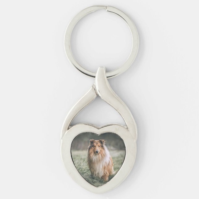 Llavero Mascota Foto Twisted Heart Metalizado Keychain (Anverso)