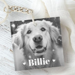 Llavero Mascota gato perro llama corazones dos fotos<br><div class="desc">Cadena de fotos con la foto de su mascota personalizado con el nombre del mascota como un superpuesto de texto blanco flanqueado por dos corazones.</div>