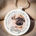 Llavero Mascota Mi Primera Navidad En Forever Home Modern<br><div class="desc">El diseño se compone de tipografía moderna con fuente sans serif y serif. Añada una foto personalizado de un mascota adoptado y del año.</div>