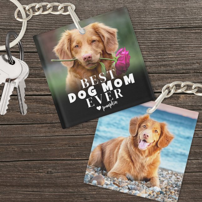 Llavero Mascota personalizado perro mejor foto de mamá (Personalized Pet Dog Best Mom Photo Keychain )