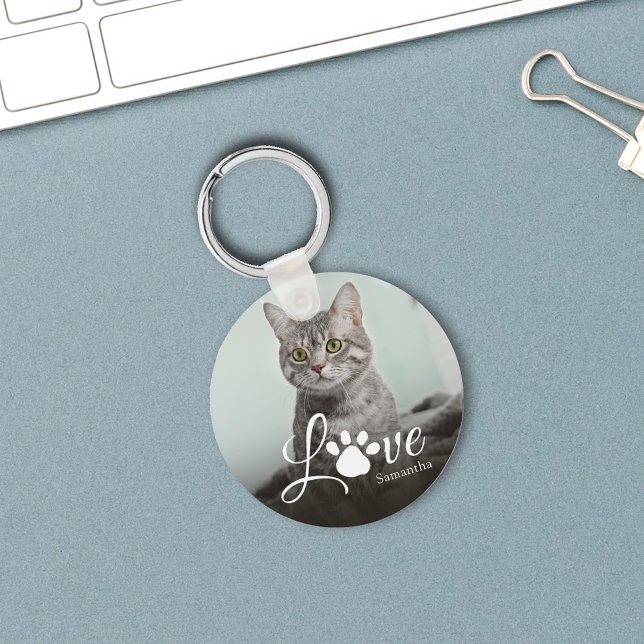 Llavero Mascota Photo Love Personalized Cute (Love Cat Photo Keychain. )