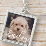 Llavero Mascota Simple y Elegante Moda Nombre y foto<br><div class="desc">Este diseño sencillo y moderno se compone de tipografía sans serif. Añadir foto de mascota personalizado.</div>