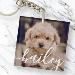 Llavero Mascota Simple y Elegante Moda Nombre y foto<br><div class="desc">Este diseño sencillo y moderno se compone de tipografía sans serif. Añadir foto de mascota personalizado.</div>