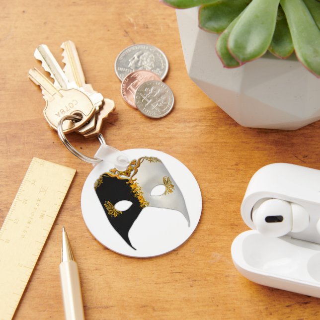 Llavero Masque veneciana: negro, blanco y oro (Escritorio )