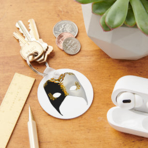 Llavero Masque veneciano: Negro, blanco y oro