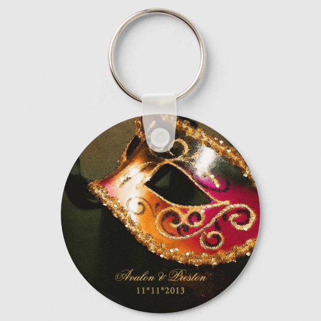 Llavero Masquerade Wedding Favor Gold Keychain (Anverso)