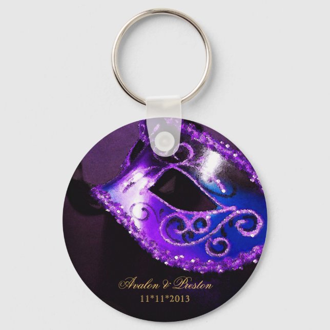 Llavero Masquerade Wedding Favor Purple Keychain (Anverso)
