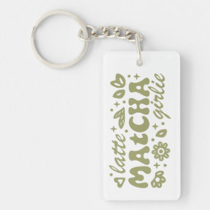 Llavero Matcha latte chica preppy estética femenina verde