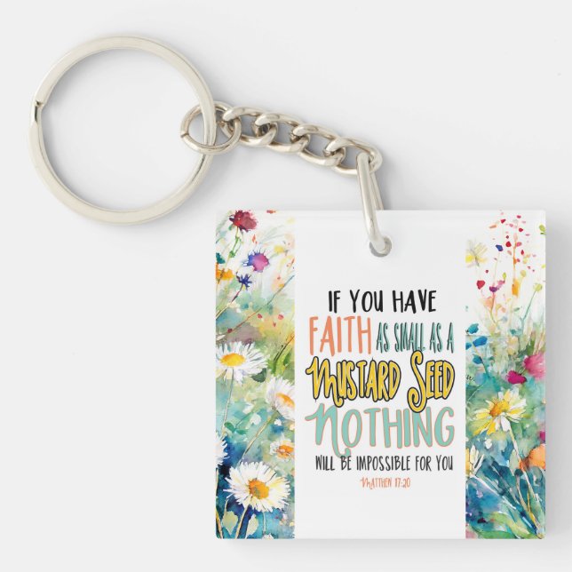 Llavero Mateo 17:20 Fe como verso de la biblia de semillas (Frente)