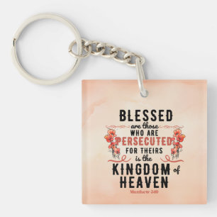 Llavero Mateo 5:10 Poppies Watercolor Acrílico Keychain