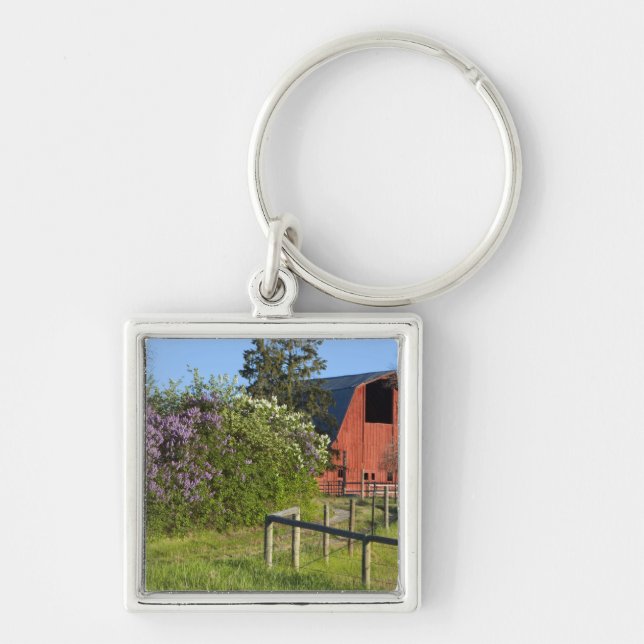 Llavero Matorrales de lino en flor y magpies en los árbole (Frente)