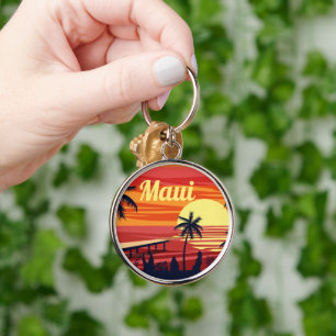 Llavero Maui Hawaii sunset beach vintage naranja Keychain