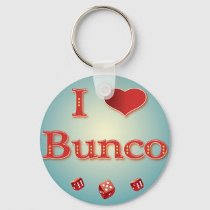 Llavero Me encanta Bunco en rojo con dados rojos
