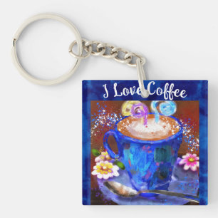 Llavero Me Encanta Coffee Whimsical Abstract Pintar Floral