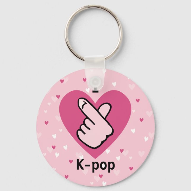 Llavero Me encanta el K-pop Pinger rosa corazón negroRosa (Anverso)