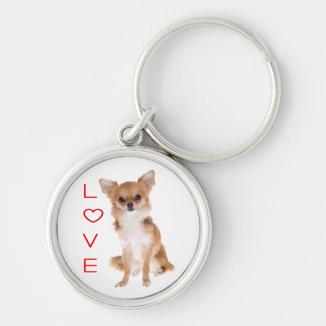 Llavero Me encanta el pelo largo Chihuahua Perro cachorro (Frente)